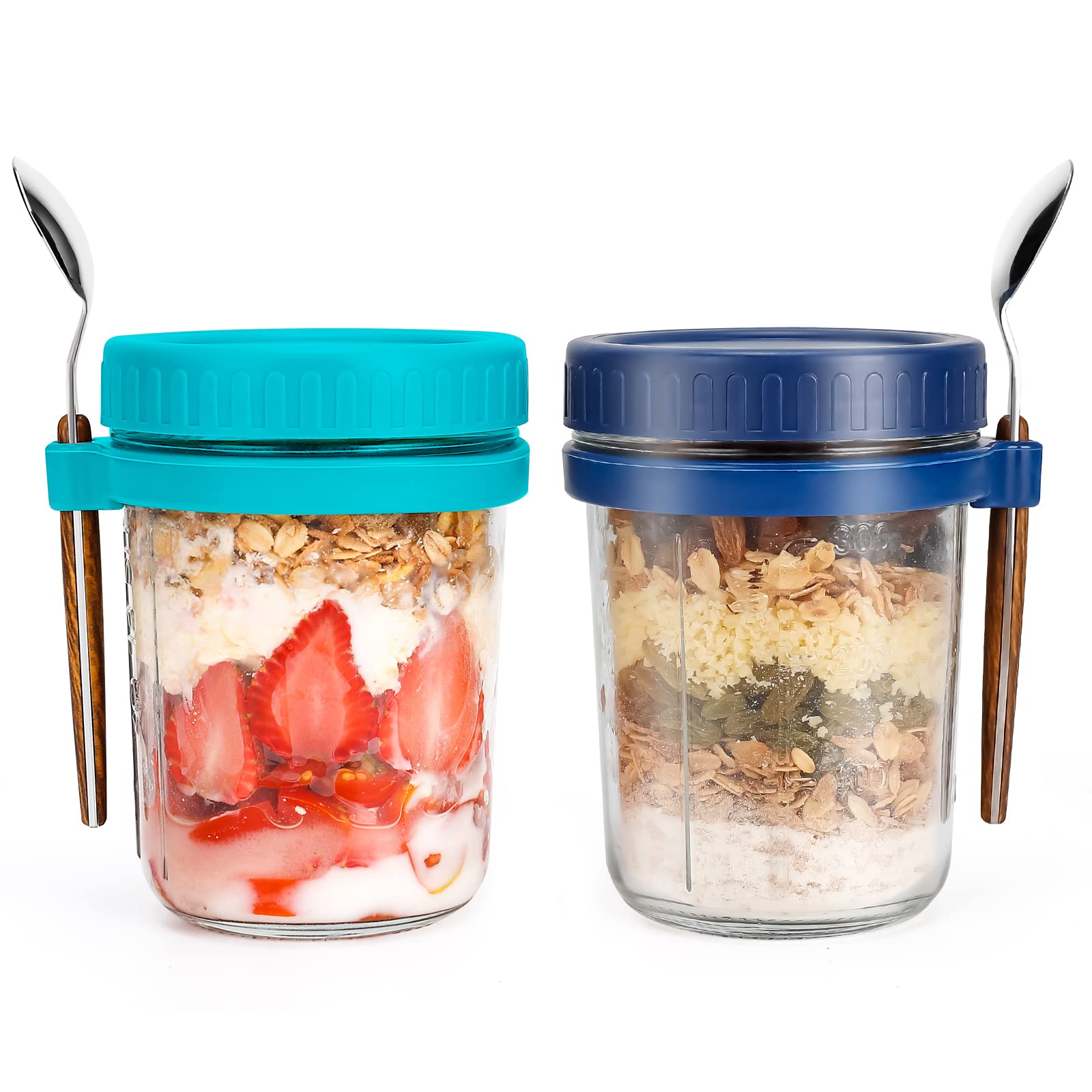 Recipientes De Avena Con Tapas Y Cuchara De 16 Onzas [paquete De 4] Tarros Grandes Herméticos De Avena Con Marcas De Medición, Tarros De Vidrio Para Yogur, Pudín De Semillas De