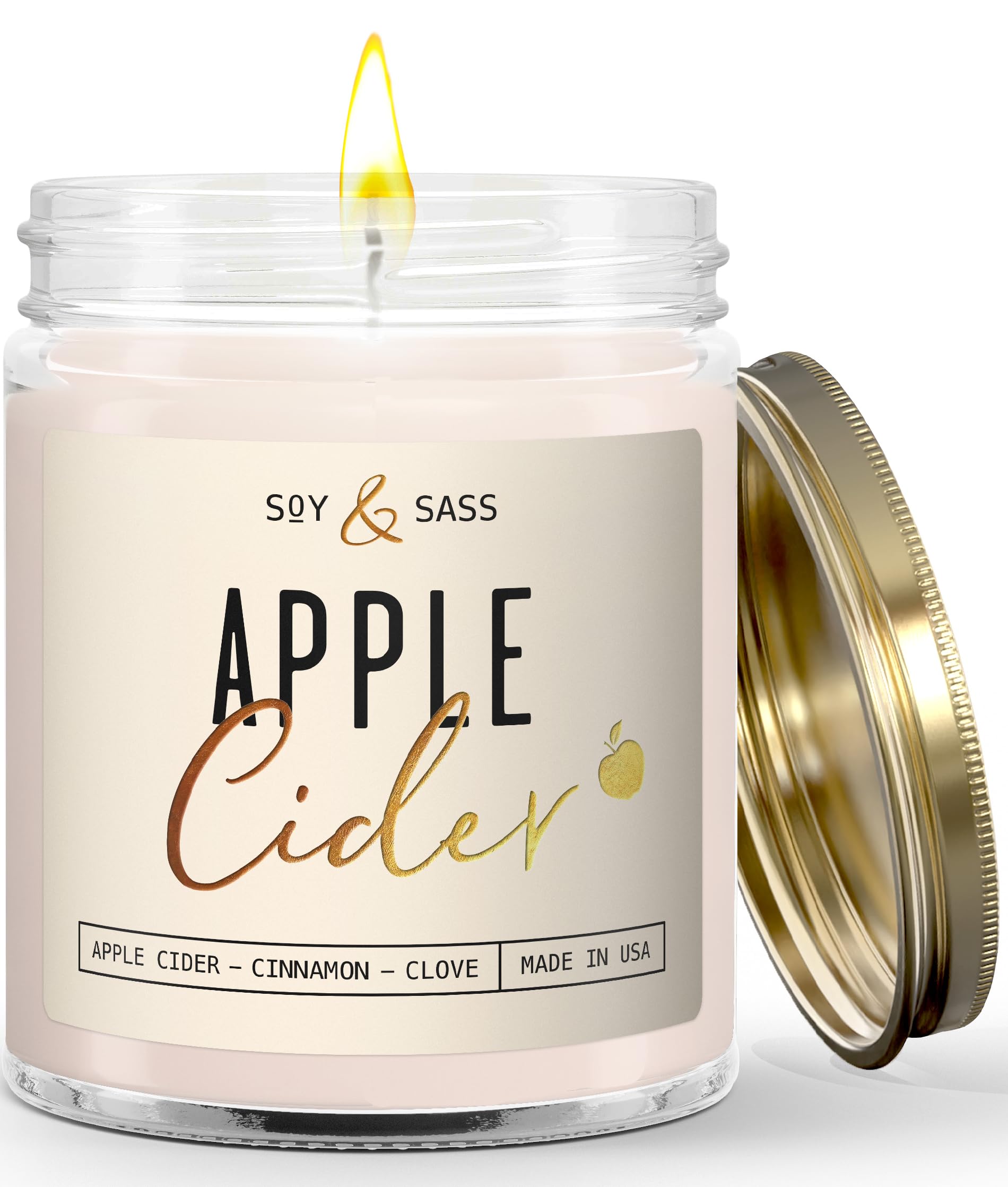 Apple Cider Candle, Fall Candles I Apple Cider, Cinnamon & Nutmeg - Infused with Essential Oils I Mulled Cider Fall Scented Candle (Soy) for Home I 9oz Reusable Jar I 50Hr Burn I Made in USA