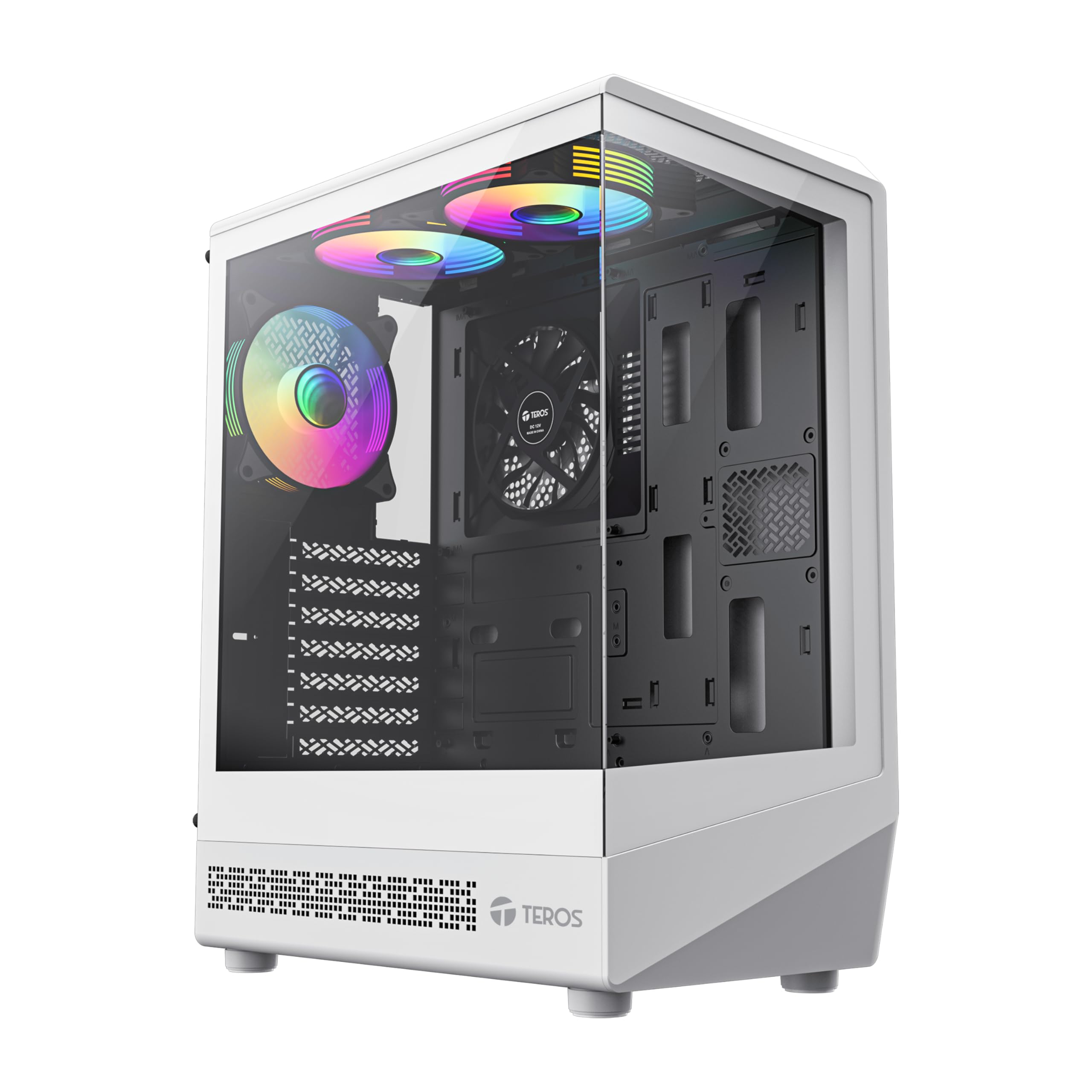TEROS 13122G Caja PC Gaming ATX Caja Blanca Torre de hasta 5 Ventiladores Frontal ARGB, compacta