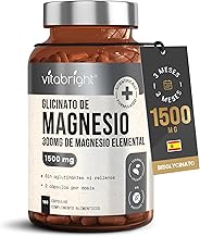 Magnesio Glicinato 300mg de Mg Elemental | 3 Meses, 180 Cápsulas (no en Polvo) Sin Aditivos | Glicinato de Magnesio Capsulas | Magnesio Para Dormir | VitaBright Quelato de Magnesio Glicinado