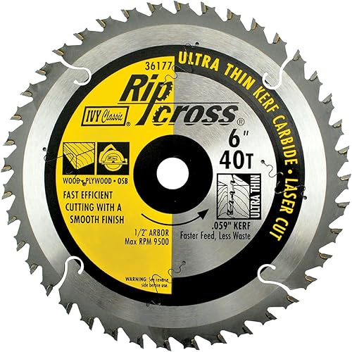 IVY Classic 36177 Ripcross 6-Inch 40 Tooth Thin Kerf Carbide Circular Saw Blade with 20mm, 1/2-Inch Arbor, 1/Card