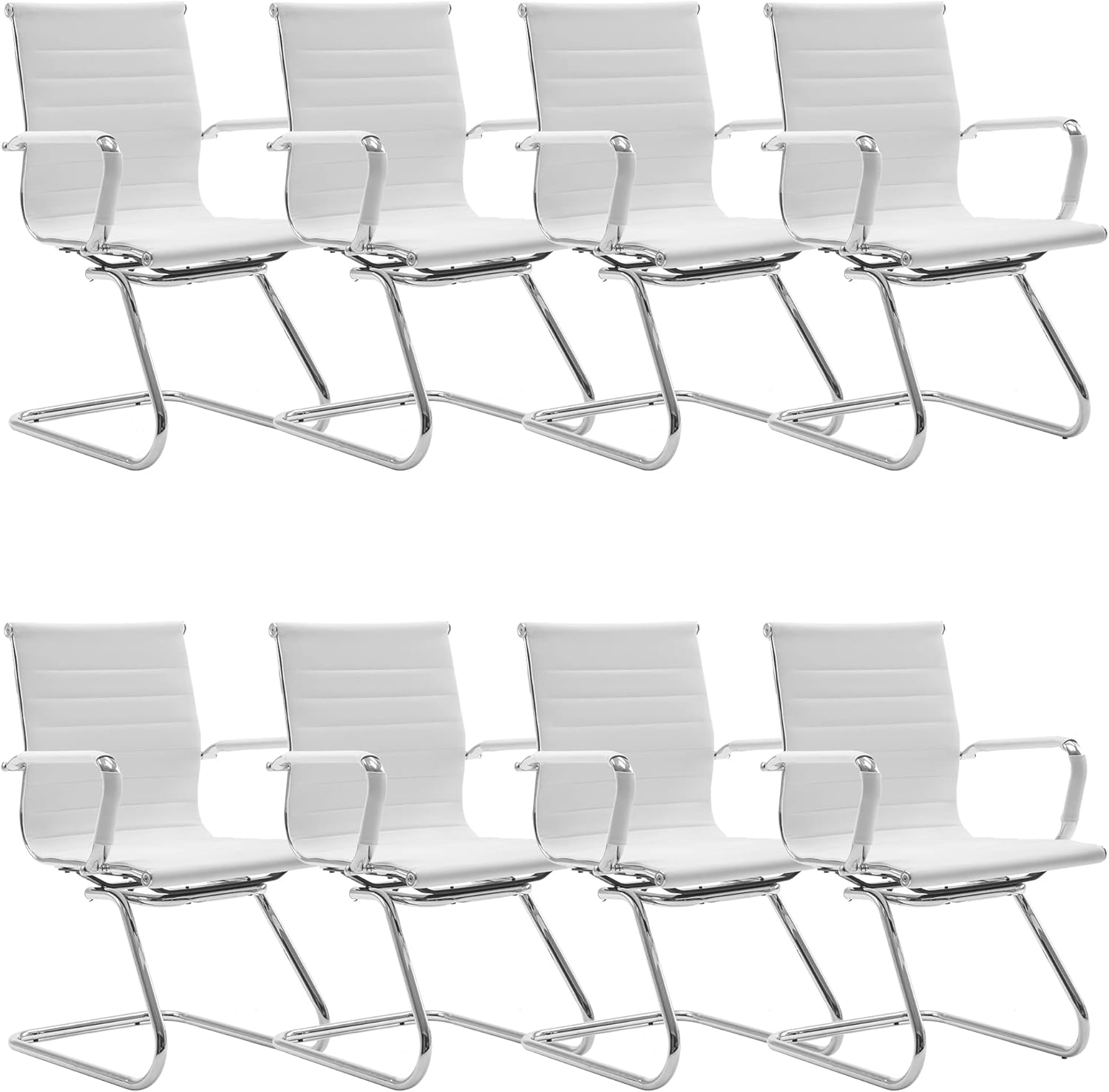 DM Furniture White Office Desk Chair No Wheels Set of 8 PU