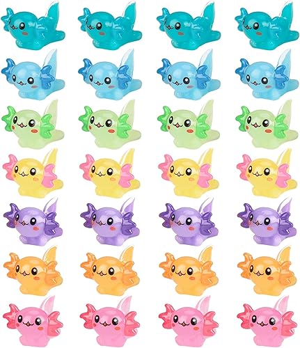 Hoemwarm 28 piezas de mini ajolote de resina a granel 7 colores diminutos ajolote de resina figurita de juguete, adorno pequeño, decoración de
