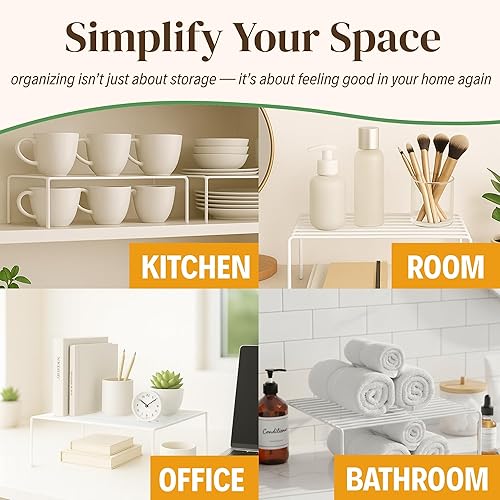 Miniatura 6 de Evelots Organizador de estantes de alambre para armario de cocina, paquete de 4 elevadores de metal grandes y resistentes, duplica tu espacio en la