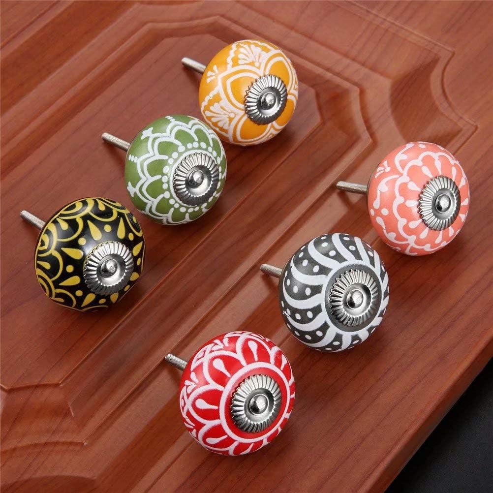 Door Handles,Ceramic Door Knobs, Cupboard Handle,10 pcs Round Door Knobs Ceramic Handle Cupboard Drawer Pull Handles Ceramic Round Knob for Kid's Room Bedroom Door Drawer (Color : Yellow)