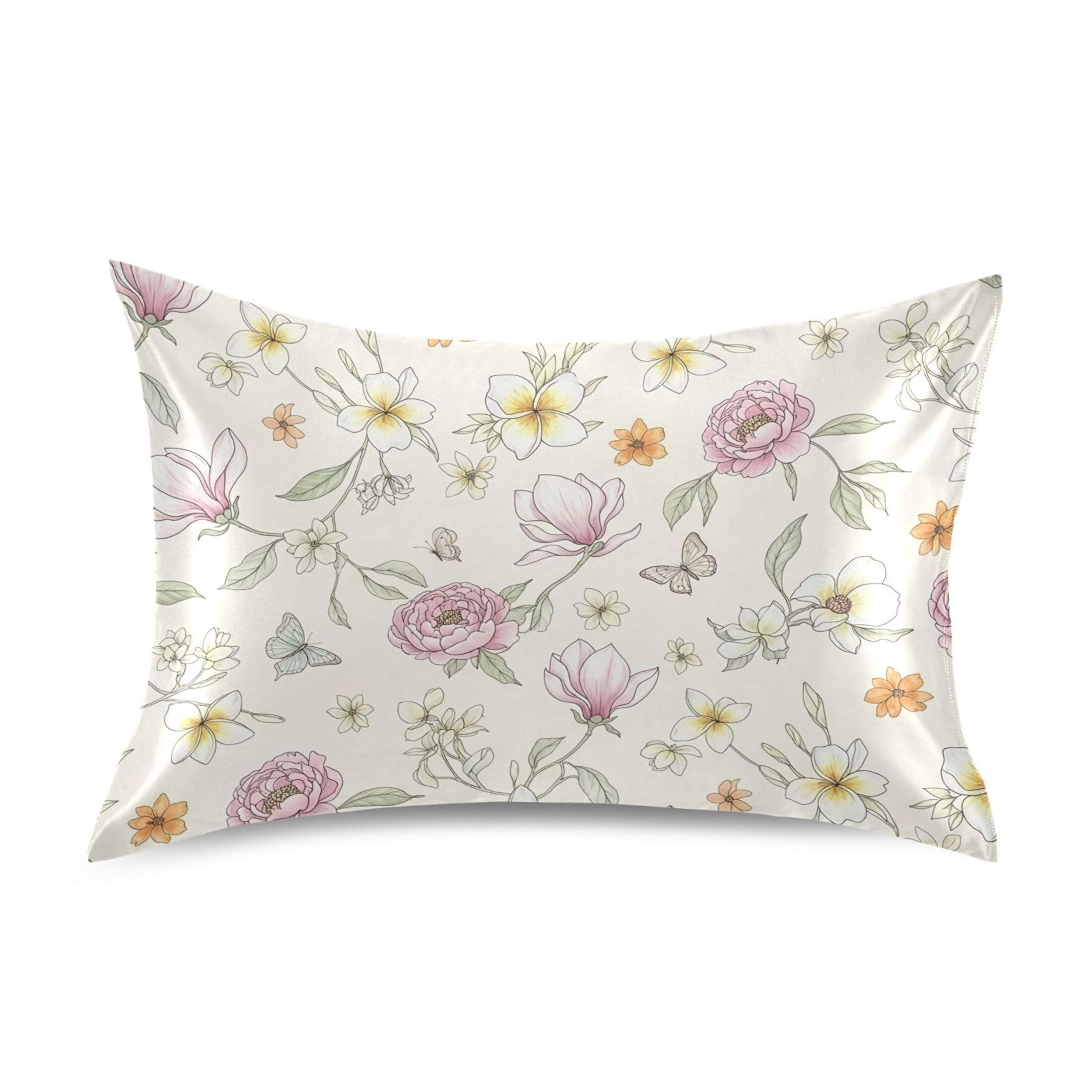 Fuauuyl Pillowcase King Size 20x40 in, Flowers Soft Breathable Satin Pillow Case for Hair and Skin with Envelope Closure Wrinkle-Free