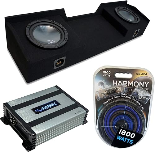 Harmony Audio Paquete de subwoofer R124 de 12 pulgadas HA-A400.1 Amp, ASC Sub Box compatible con Nissan Titan King o Crew Truck 2004-2015