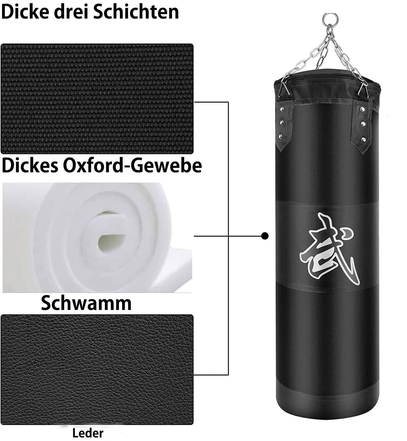 BRAVECOW Boxsack Hangend für Erwachsene,Ungefüllt Boxsack Set,Sandsack Boxen fürJugendlich,Kinder,100cm Schwerer Boxsäcke,für MMA, Muay Thai, Kickboxen, Karate,Taekwondo-Training