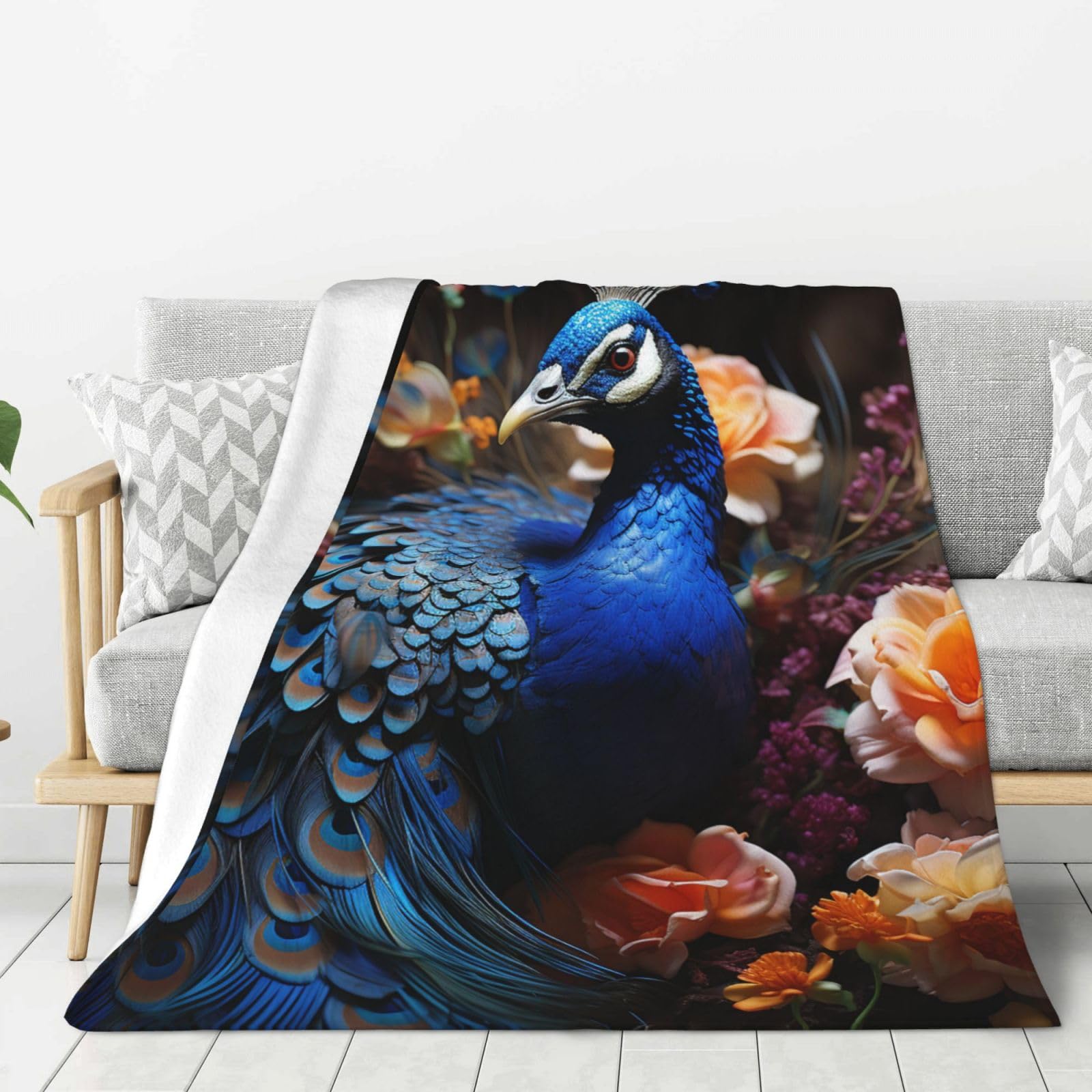 Couverture en flanelle pour canapé et lit bleu paon cosy