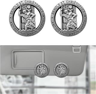 2PCS St Christopher Medal for Car, Go Your Way in Safety Auto Sun Visor Clip, Bless Driving Safety Visor Clip Decor, Catholic Gift Car Accessories for Driver, Family