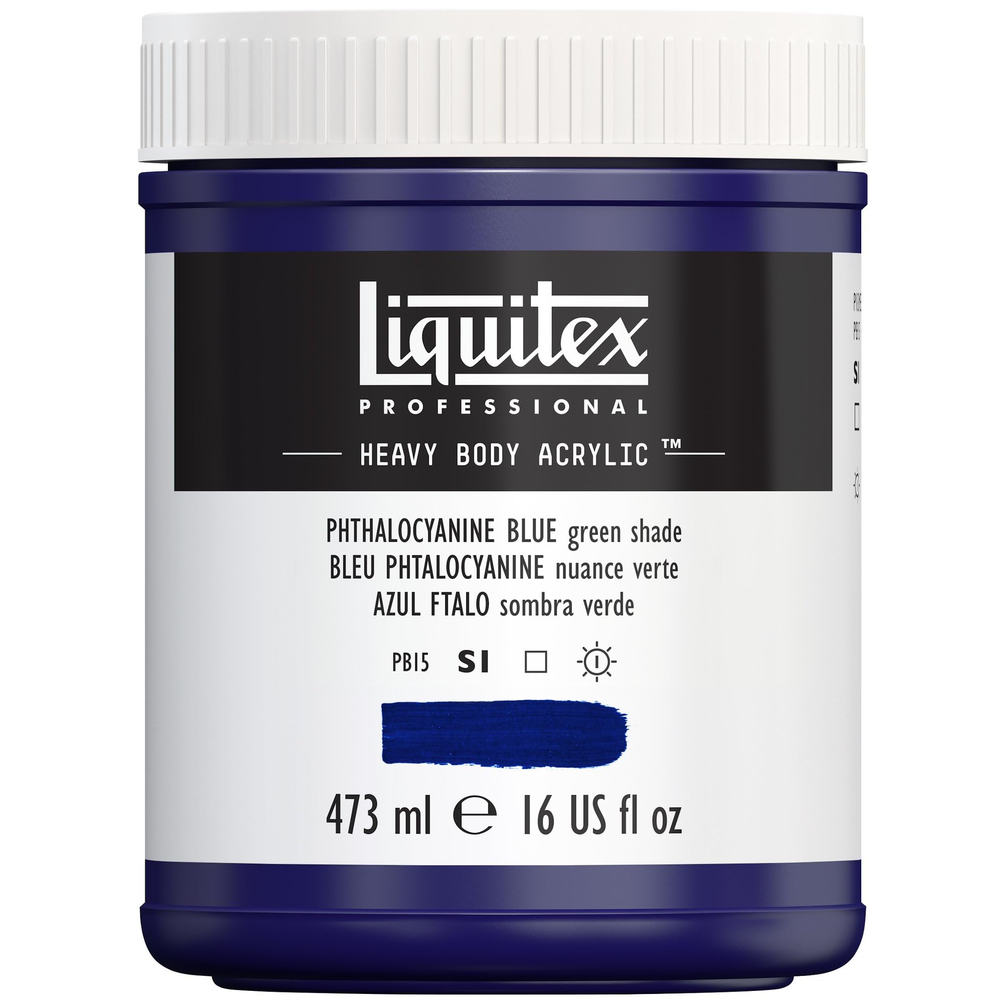 Liquitex 4412316 Professional Heavy Body Acrylfarbe in Künstlerqualität mit ausgezeichneter Lichtechtheit in buttriger Konsistenz, 473ml Topf - Phthaloblau (Grünton)