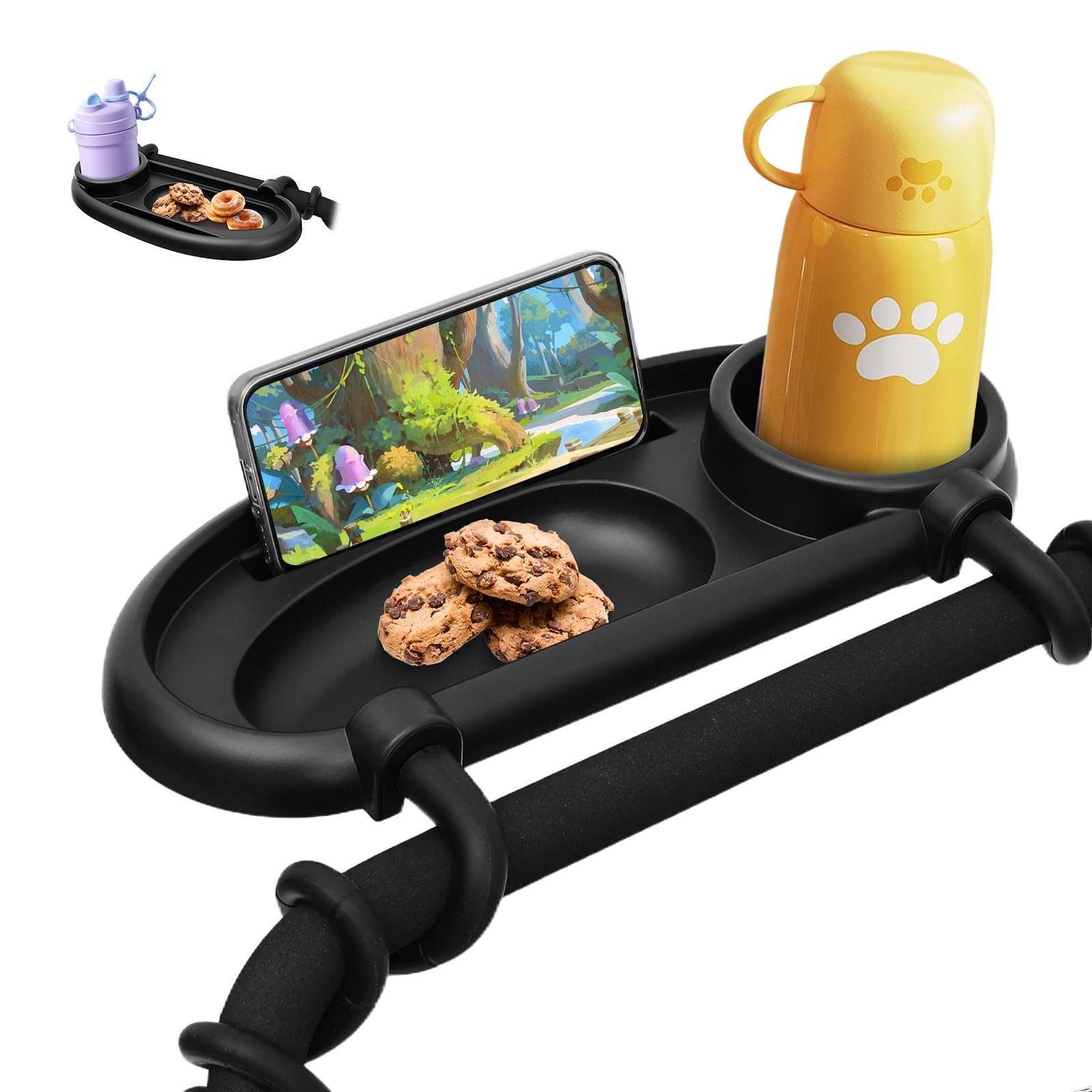 Baby Stroller Snack Tray Universal Cup Holder Food Tray for Pushchair Removable Reusable Storage Holder for Toddlers Kids Snacking On The Go Stroller Travel Accessories