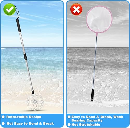 Miniatura 3 de 2 piezas de tamiz de arena para la playa, tamiz de diente de tiburón, palas de arena, herramienta retráctil para arena de playa, pala de roca para