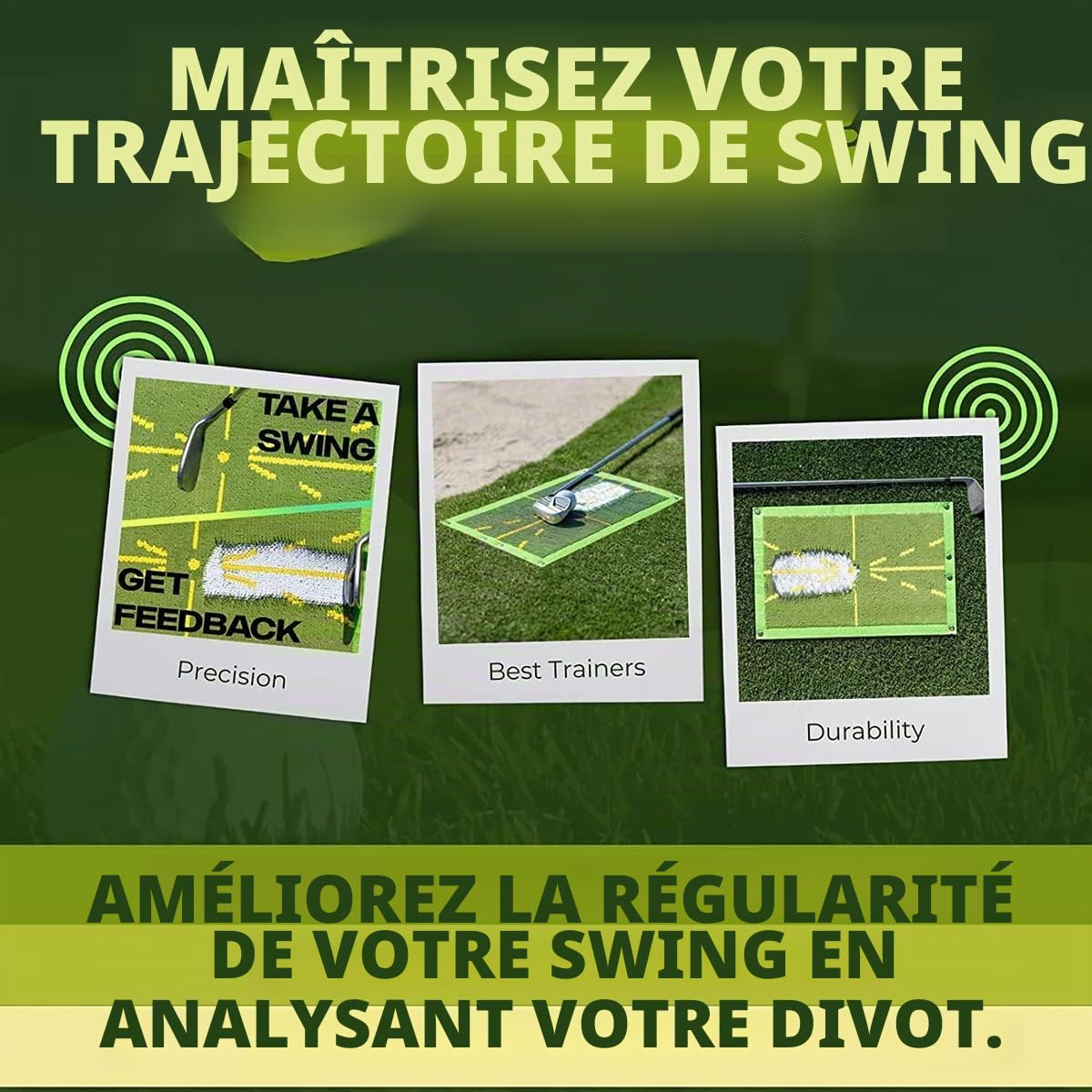 Tapis de Balançoire de Golf, Tapis de Frappe et d'Entraînement de Golf Portable - Détection de Swing et Pratique