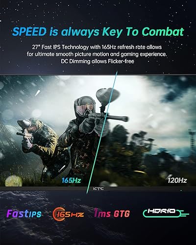 Miniatura 2 de KTC Monitor de juegos de 27 pulgadas 1440p 170Hz, 2K QHD 1ms GTG Fast IPS, HDR, HDMIUSB CDP, FreeSync y G-Sync, ajustable en giro, inclinación,