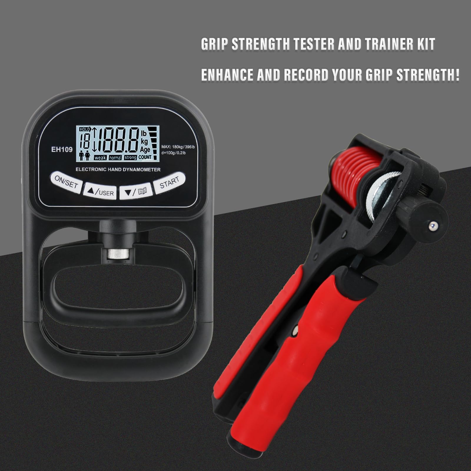 Captain Grip Strength Tester and Trainer Set – Electronic Hand Dynamometer (400lbs/180kg) & Adjustable Resistance Grip?Electronic Counting Grip
