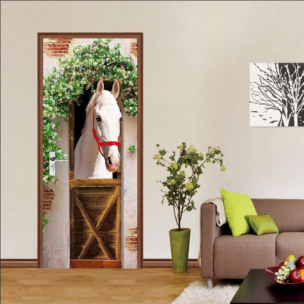 Autocollant mural porte cheval vinyle amovible déco maison 77x200