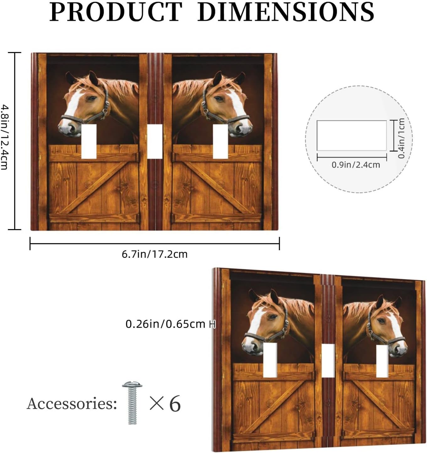 Horse Wood Door 3 Gang Triple Toggle Light Switch Wall Plate Cover Decorative Electrical Faceplate for Rustic Barn Door Home Living Room Decorate 6.7" x 4.8 image 5
