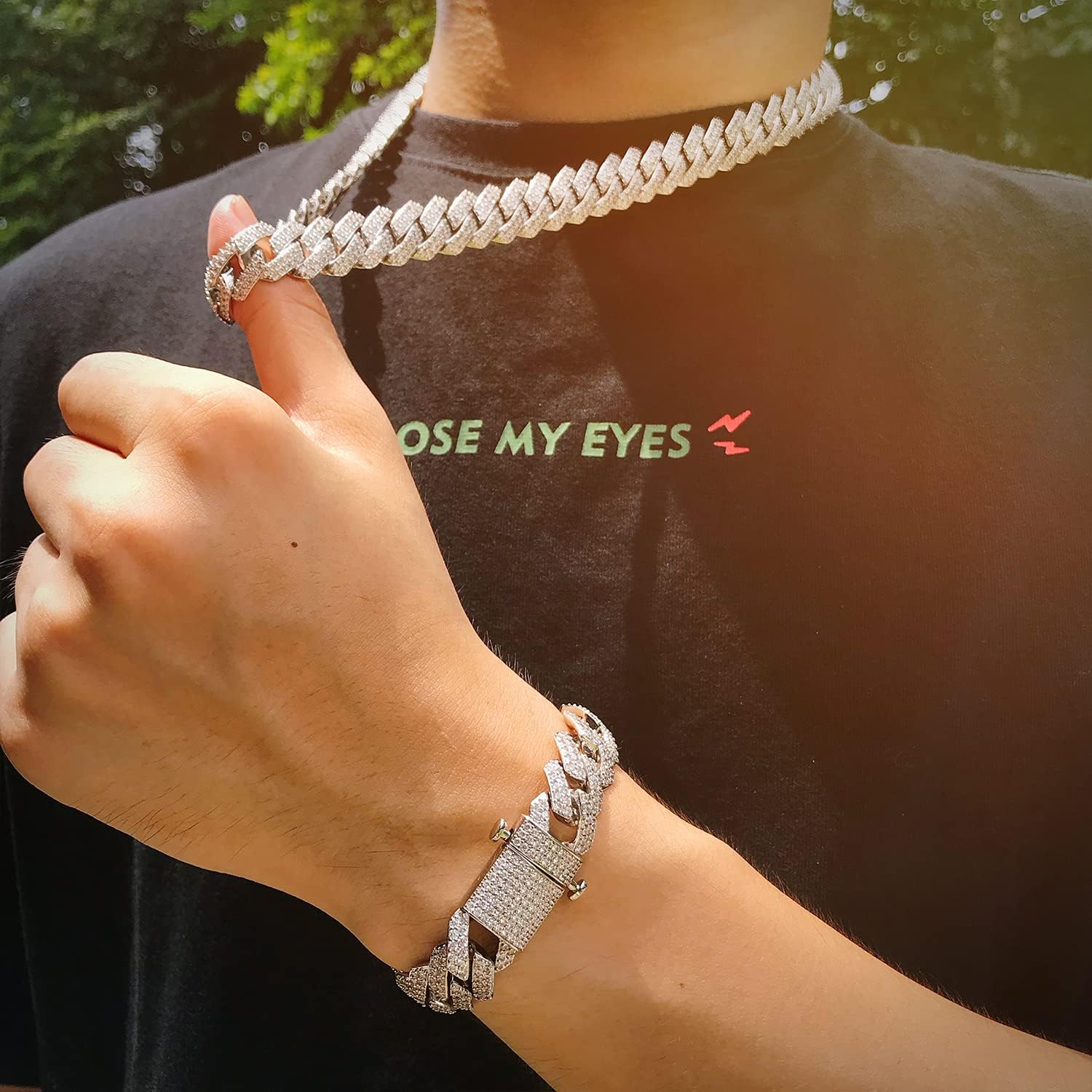 Hip Hop Mens Full Iced Out 15mm 18K Golden/White Rose Golden Plated CZ Miami Cuban Link Chain Choker 18"-24" Necklace or 7.5"-8.5" Bracelet with Gift Box (WG,18inch) - Image 5