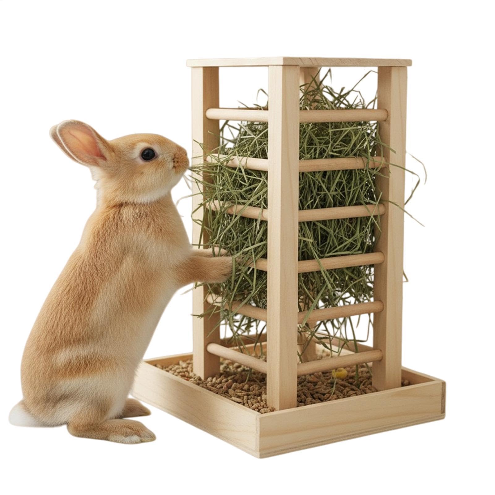 Heufutterstation für Kaninchen – Kleiner Futterständer für Haustiere, 24,5 x 37 cm, robustes Holz | Futterständer für Kaninchen, Igel, Frettchen, Chinchillas, Hamster, Zubehör