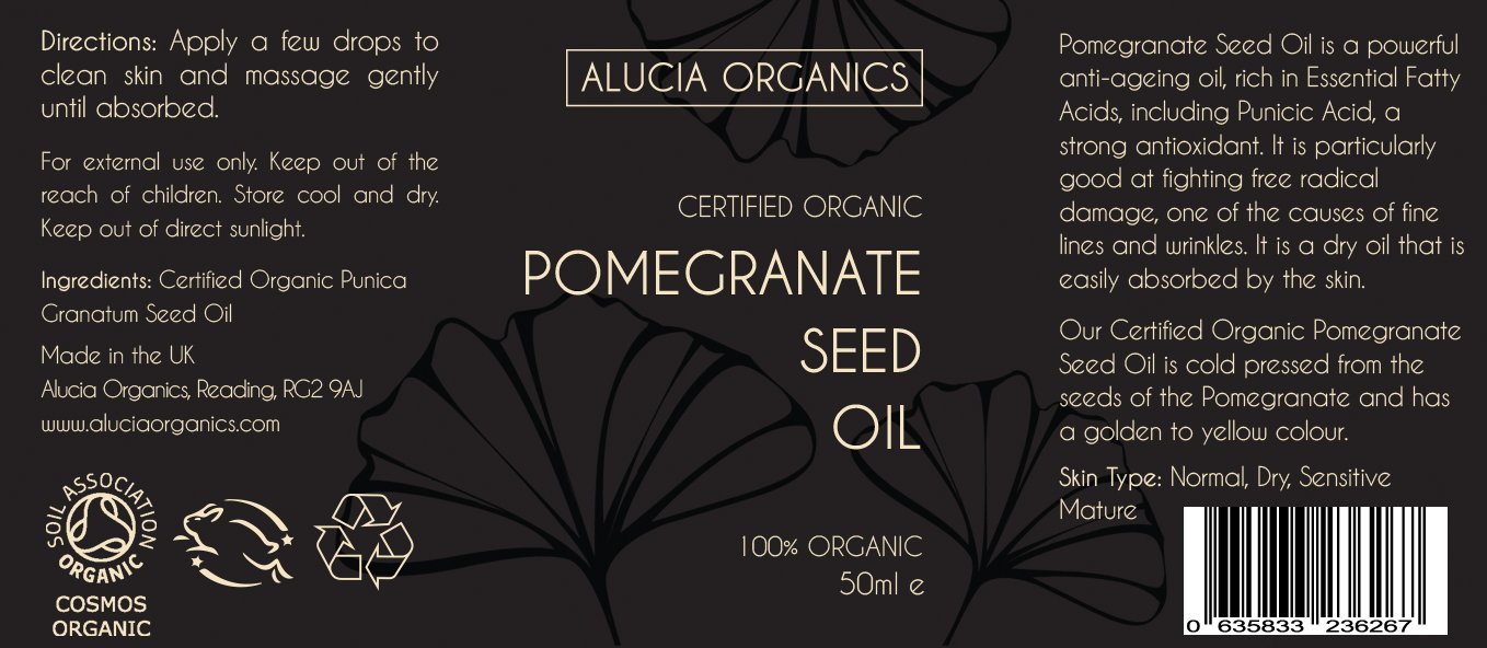 Huile de grenade certifiée bio de Alucia Organics 50ml - Pur, naturel, pressé à froid, végétalien, sans cruauté, pour la peau, le visage et le corps