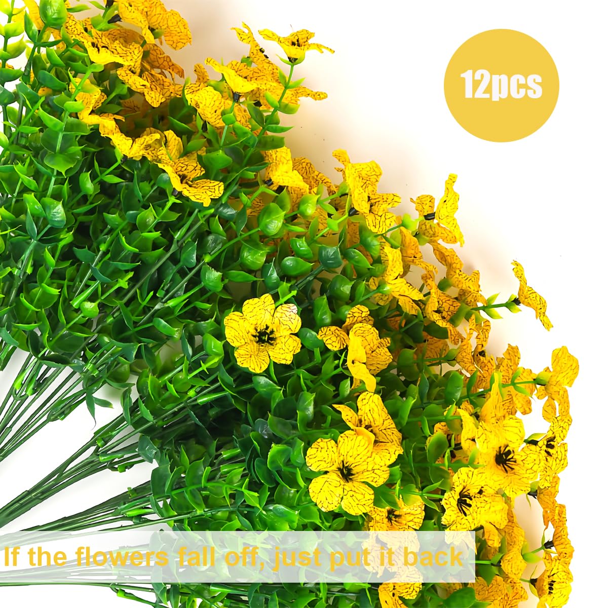 HBell 12 Bundles Outdoor Artificial Flowers UV Resistant Fake Boxwood Plants,Faux Plastic Greenery for Indoor Outside Hanging Plants Garden Porch Window Box Home Wedding Decor (Yellow) - Image 3