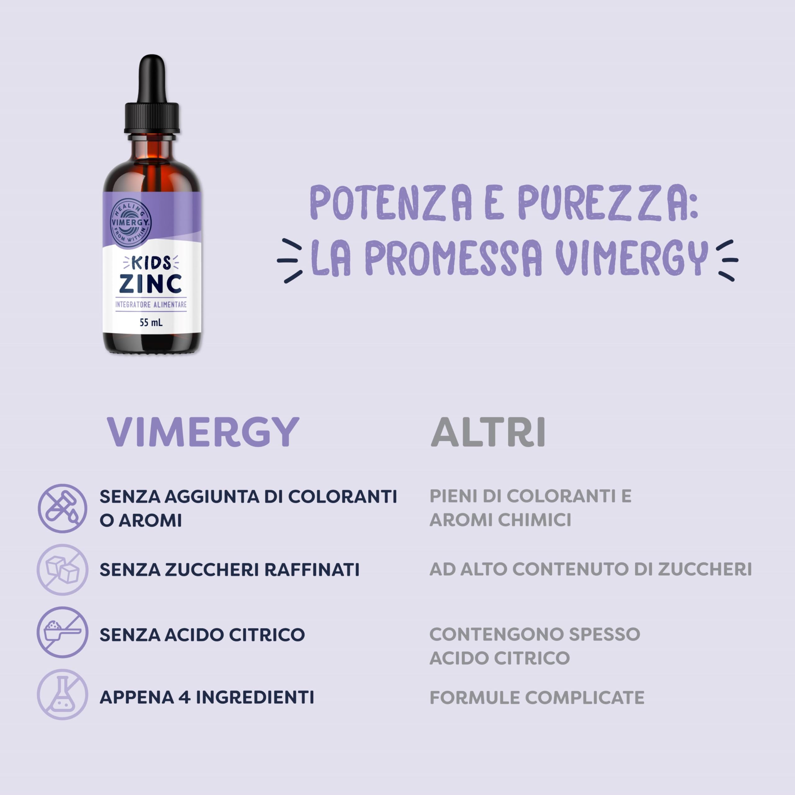 Vimergy Kids Zinc Integratore Liquido 55 ml – Integratore di Zinco per Bambini a Rapido Assorbimento – Sviluppo e Funzione Cellulare - Senza Zucchero, Coloranti, Aromi – Vegano, Gluten Free e Paleo
