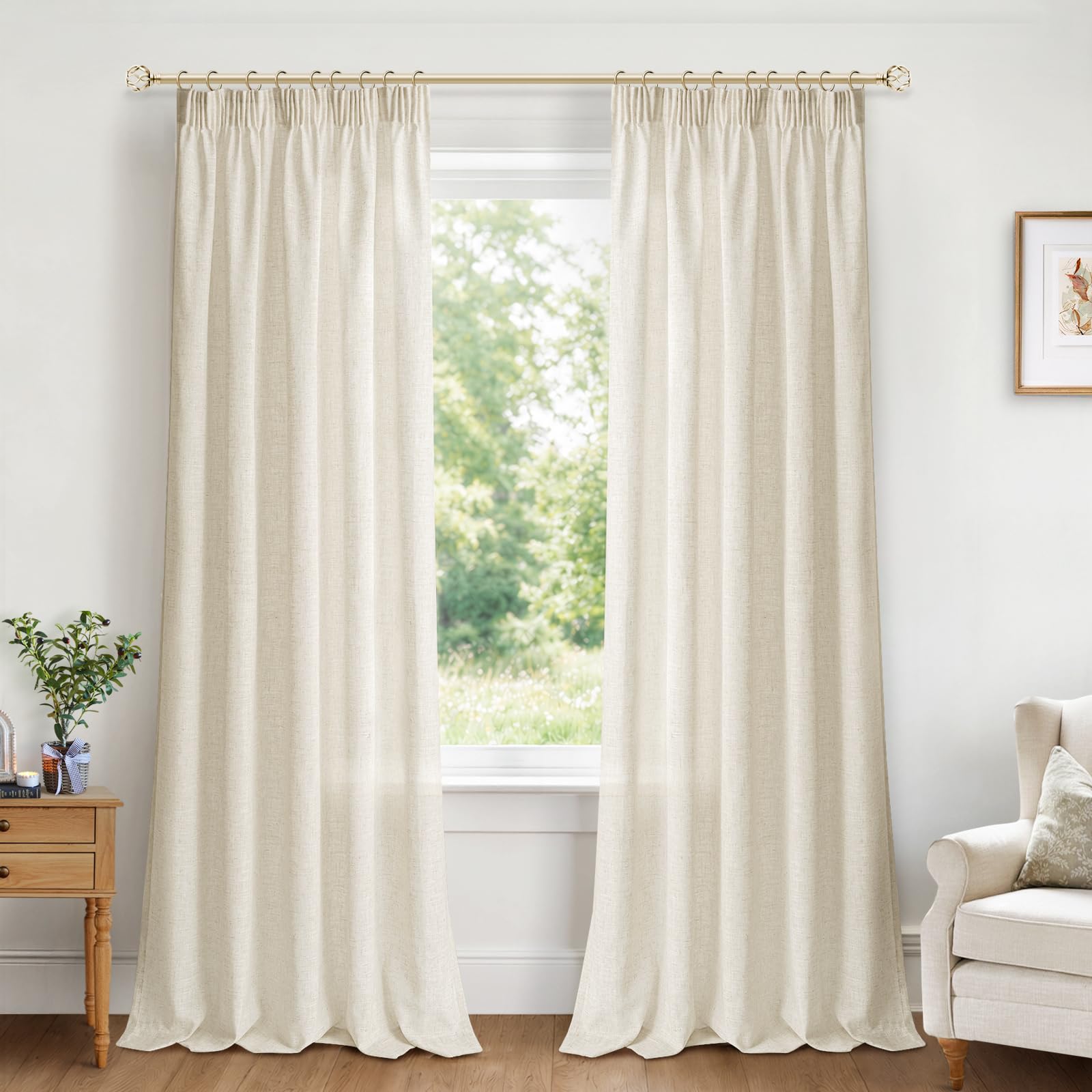 INOVADAY Gardinen mit Kräuselband Wohnzimmer 2er Set 260x140cm, Natur | Vorhang Halbtransparent Leinenoptik, Gardinen für Schienensystem Schlafzimmer, Vorhänge für Kräuselband, Lichtfilterung