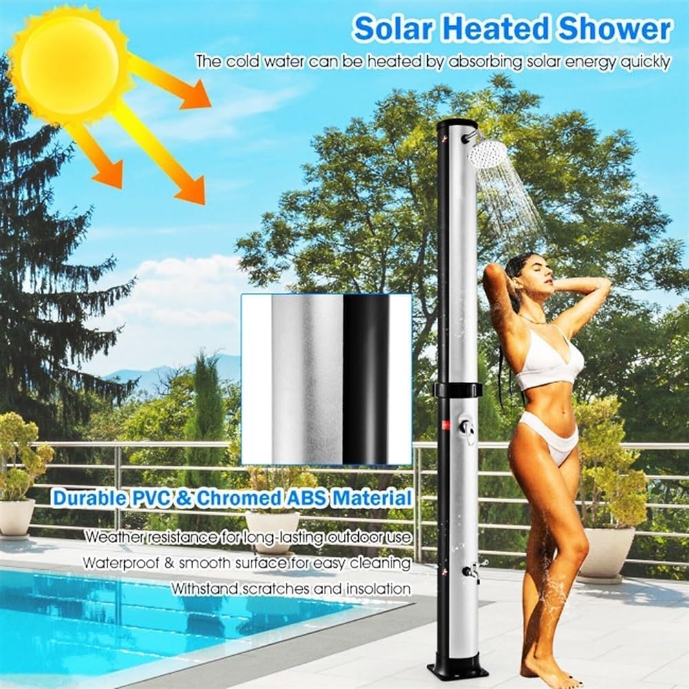 Doccia riscaldata ad energia solare per esterni, con soffione e rubinetto per doccia, design a piedi da 10 galloni, per uso domestico e commerciale