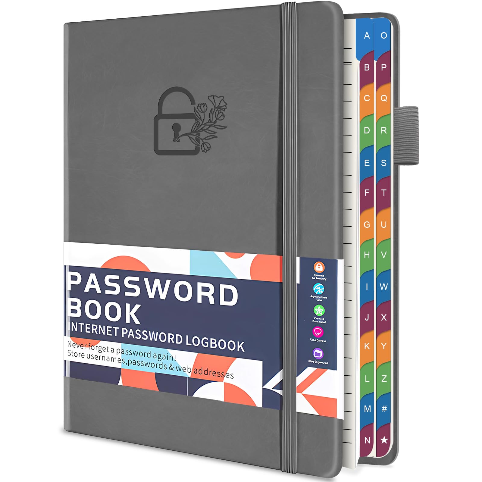 YeeCASE Password Keeper Book with Colorful Alphabetical Tabs, 5.8”x8.4” Hardcover Password Log-Book, 200 Pages/100 Sheets Password Notebook Organizer