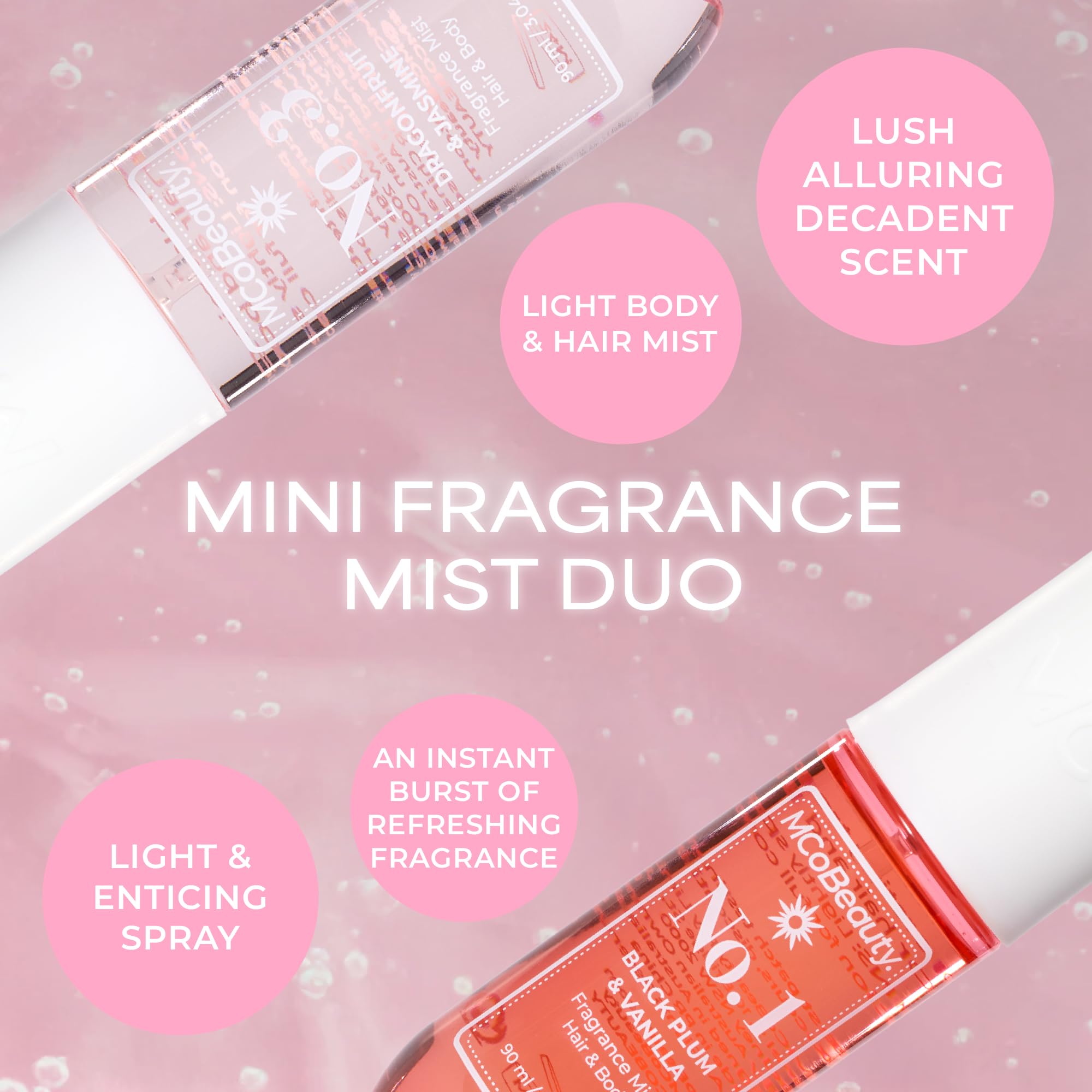 MCoBeauty - Mini Fragrance Mist Duo, No. 6 & No. 7, Limited Edition Travel-Size Body & Hair Perfume Sprays with Tropical Coconut & Guava Scents - Holiday Collection, Cruelty Free Fragrance Gift Set