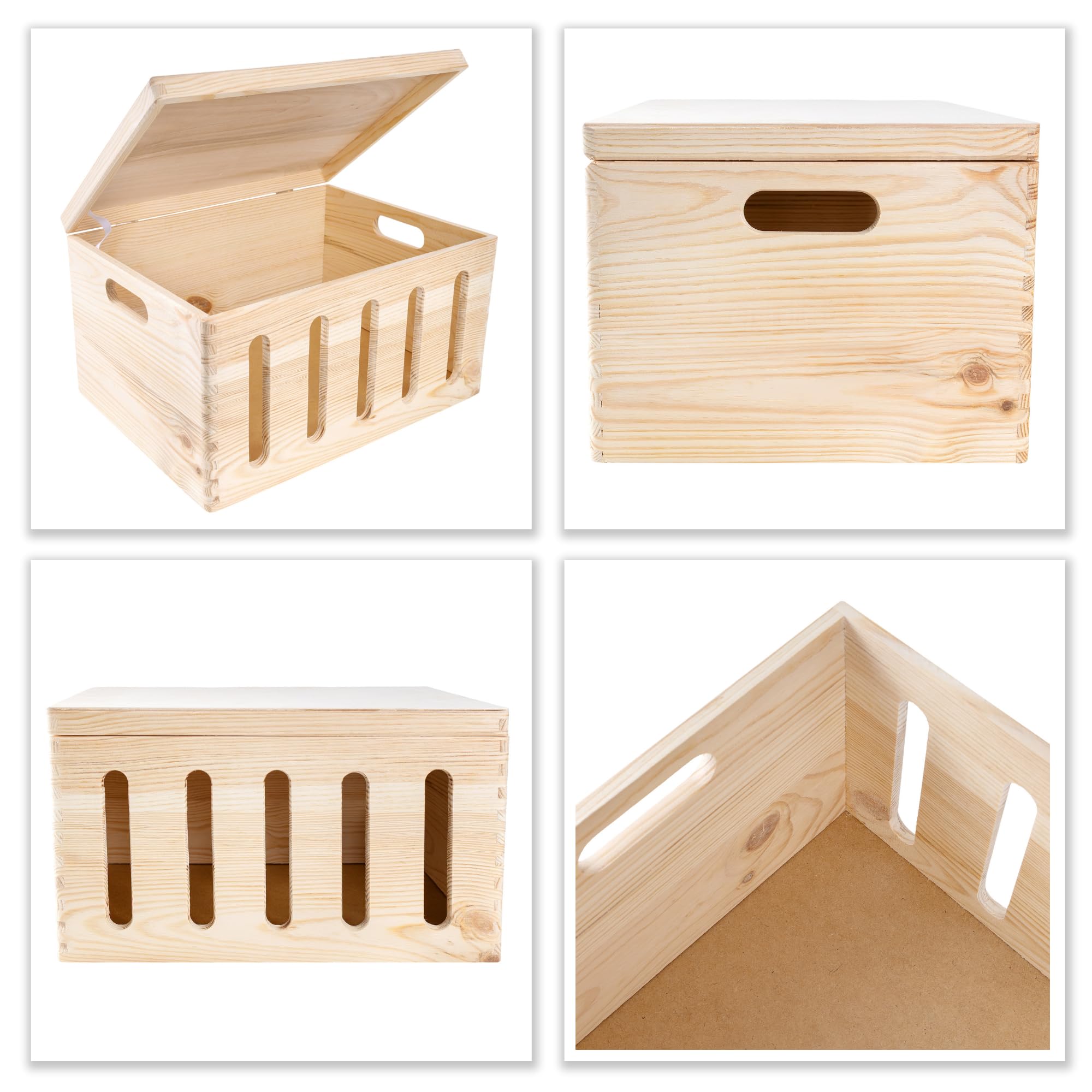Creative DECO Grande Caja Madera Decorativa | con Tapa Asas 40 x 30 x 24 cm | (+/-1cm) | con Agujeros | Pascua Almacenaje Documentos, Juguetes | Cofre Decorar Regalo Decoupage | EN BRUTO SIN LIJAR
