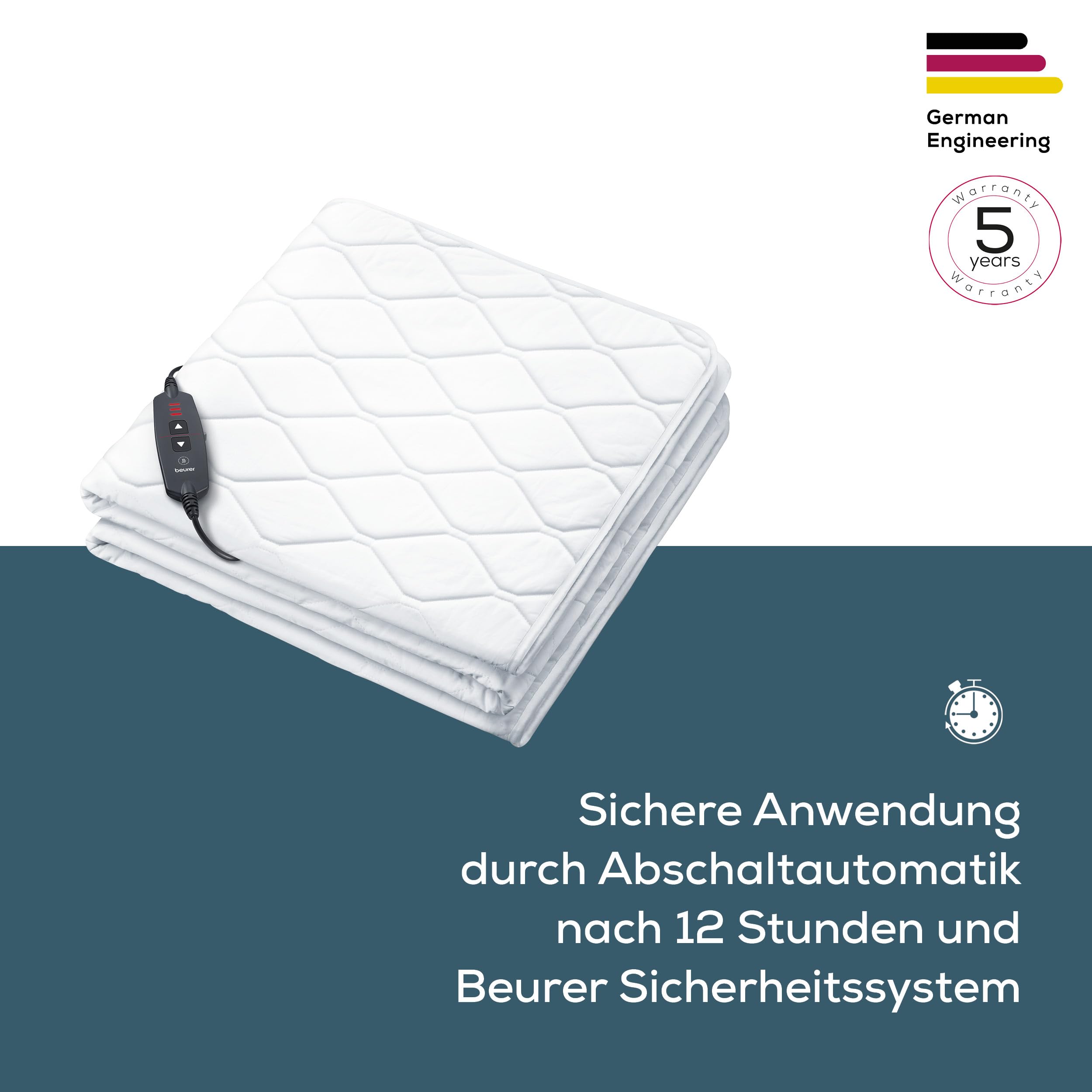 Beurer UB 74 Wärmeunterbett, elektrische Heizdecke mit Abschaltautomatik und Überhitzungsschutz, Wärmedecke in praktischer Spannbetttuch-Form mit 3 Temperaturstufen, waschbar, 200 x 100cm