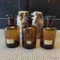 【美品】ヴィンテージ　遮光　琥珀色　薬瓶　5本セット 美品】ヴィンテージ 遮光 琥珀色 薬瓶 5本セット 医薬品包装60ml