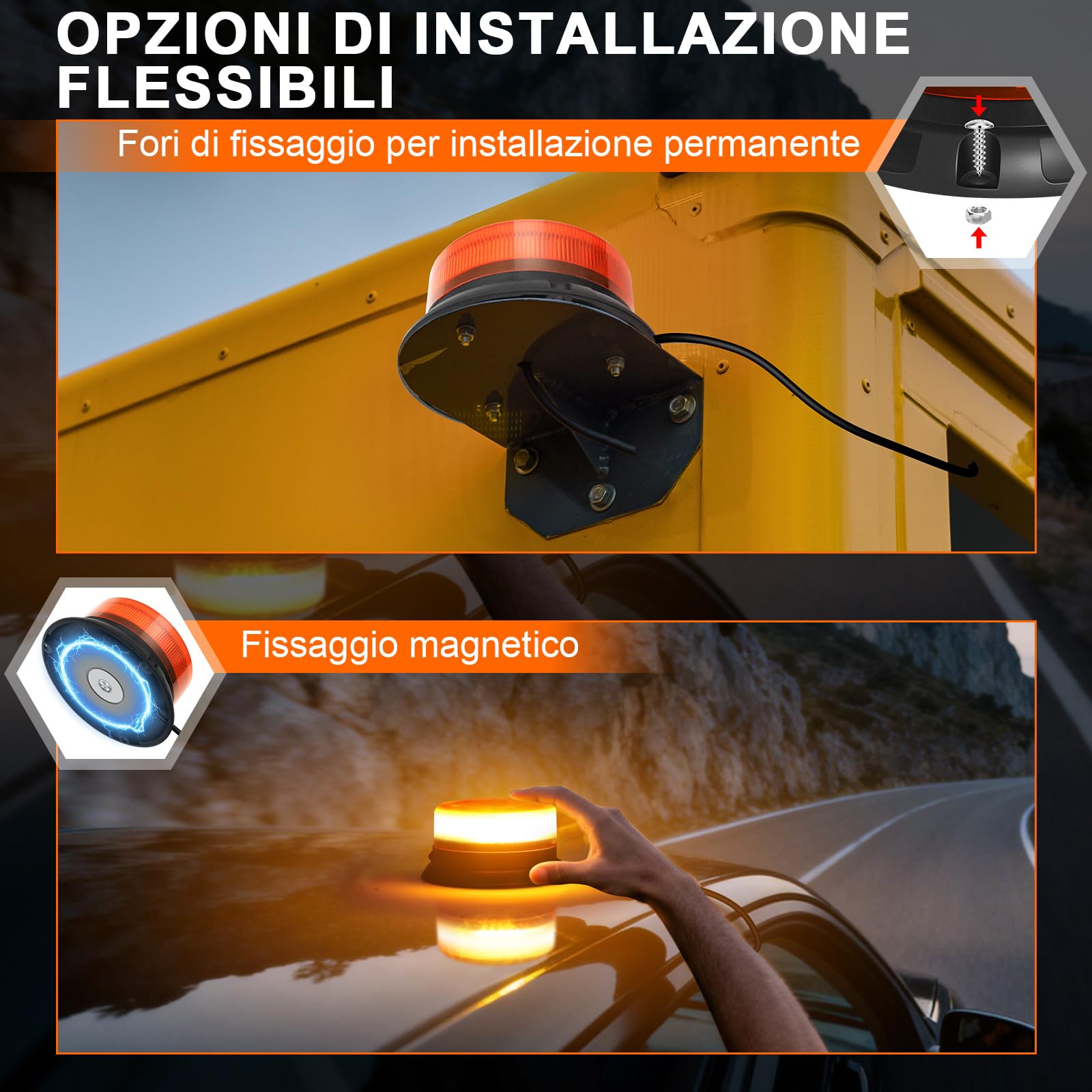 Dinfu Luce di segnalazione rotante a LED, luce di segnalazione gialla 12V-24V con magnetico e 9 modalità per auto carrello elevatore trattore golf cart UTV rimorchio SUV J-eep