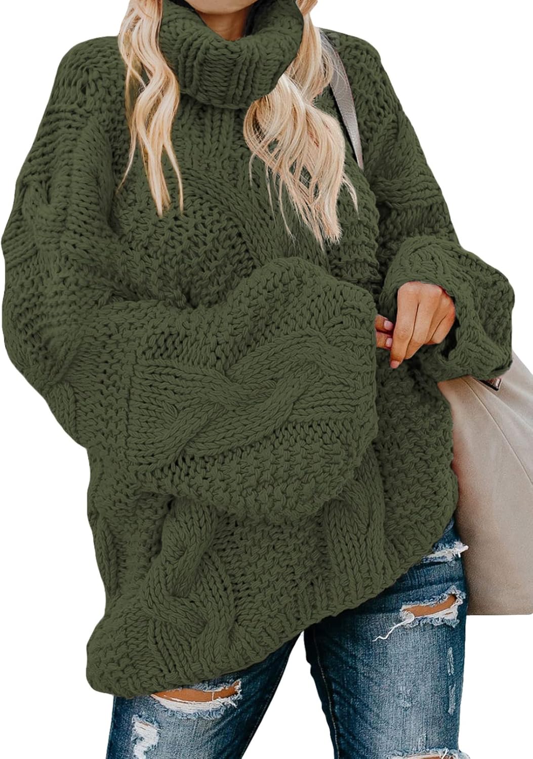 Womens Turtle Neck Sweater, loose casual cozy pullover