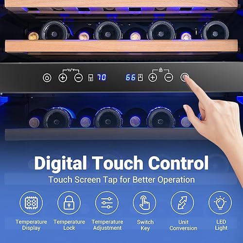 Miniatura 7 de AAOBOSI Enfriador de vino con compresor de 17 pulgadas, refrigerador de vino de 28 botellas con puerta de vidrio templado de acero inoxidable para