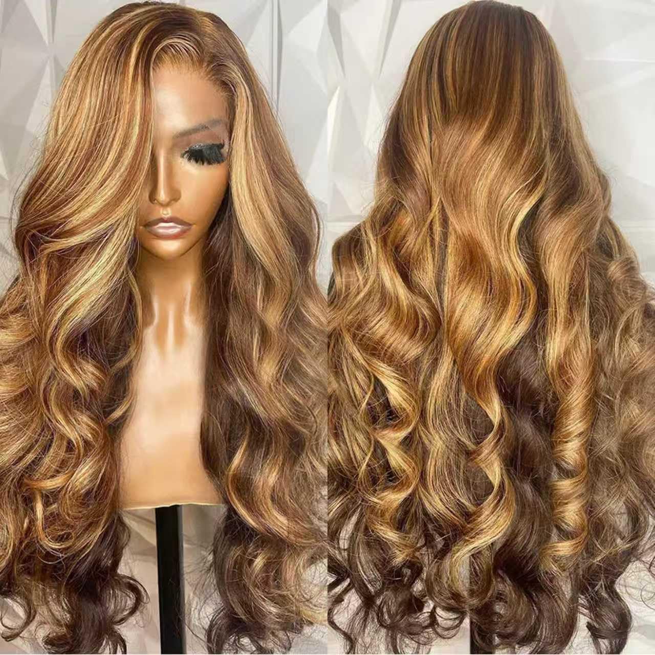 250% Density 13x6 Highlighted Ombre 4/27 Lace Front Body Wave Wig Human Hair Honey Blond Highlight HD Lace Frontal Highlights Wigs Pre Pre Plucked Super Soft 28 Inch 250% Density Highlights