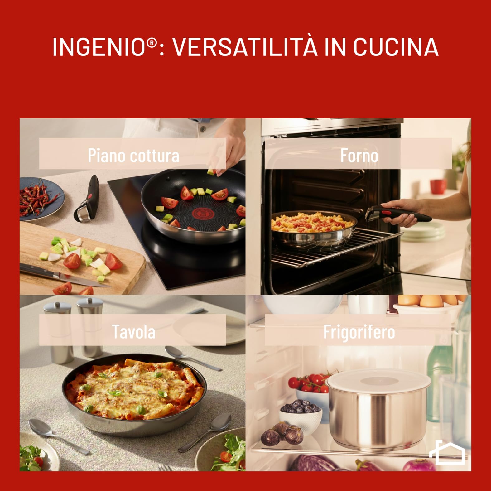 Lagostina Ingenio Inox, Set 3 Pezzi, Padelle in Acciaio Inox da 24 cm e 28 cm, Rivestimento Antiaderente, Manico Rimovibile, Salvaspazio, Adatto a Tutte le Fonti di Calore, Inclusa Induzione