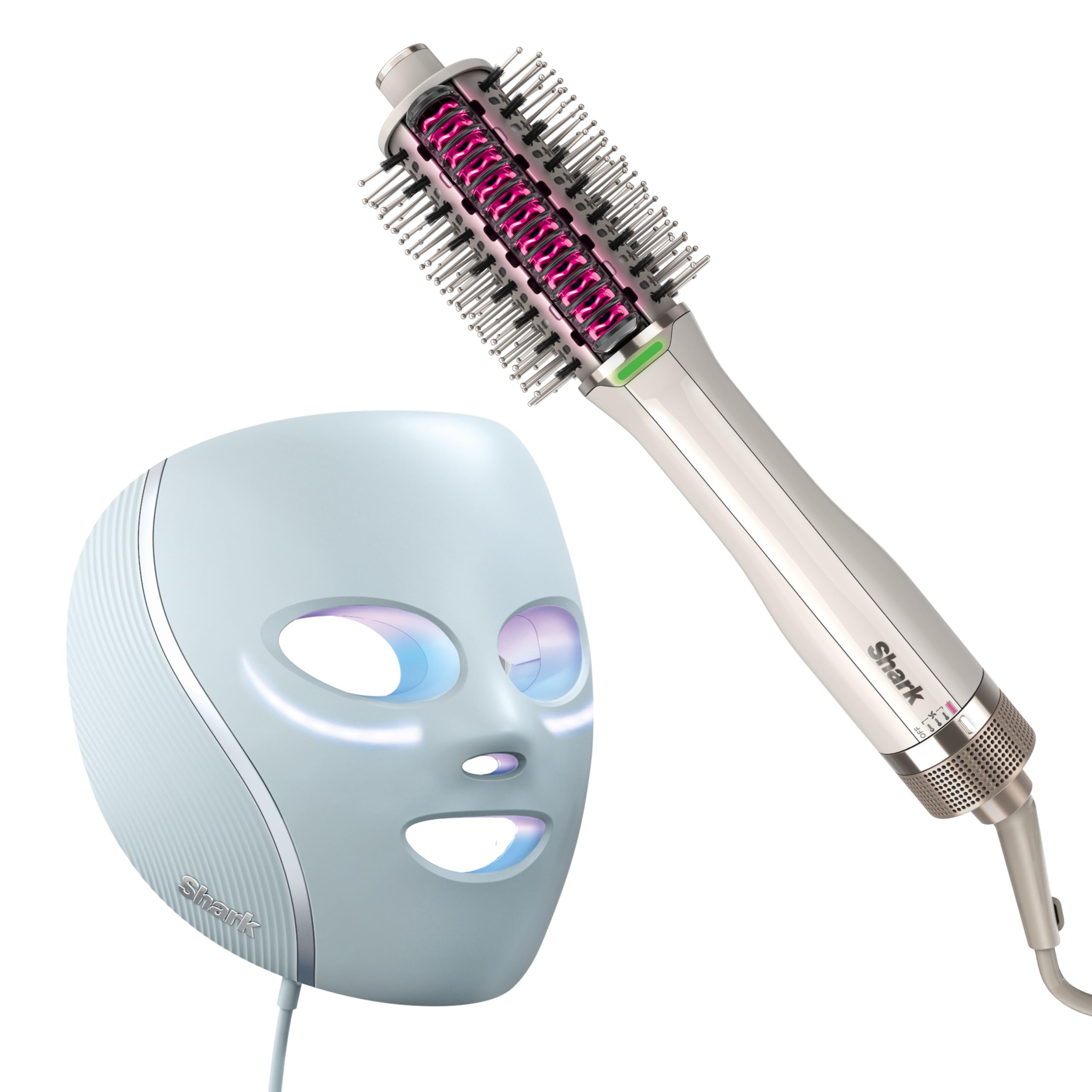 Shark CryoGlow Blue Frost LED Face Mask SmoothStyle Heated Comb Blow Dryer Brush with Under-Eye Cooling for All