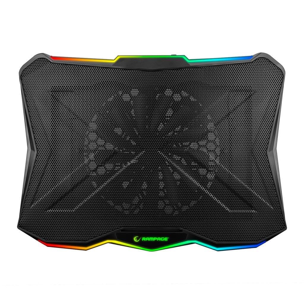 Rampage AD-RC8 Showy czarny wentylator 180 mm 15-17 cali laptop gamingowy RGB Light wentylator USB stabilny i cichy stojak chłodzący do notebooka