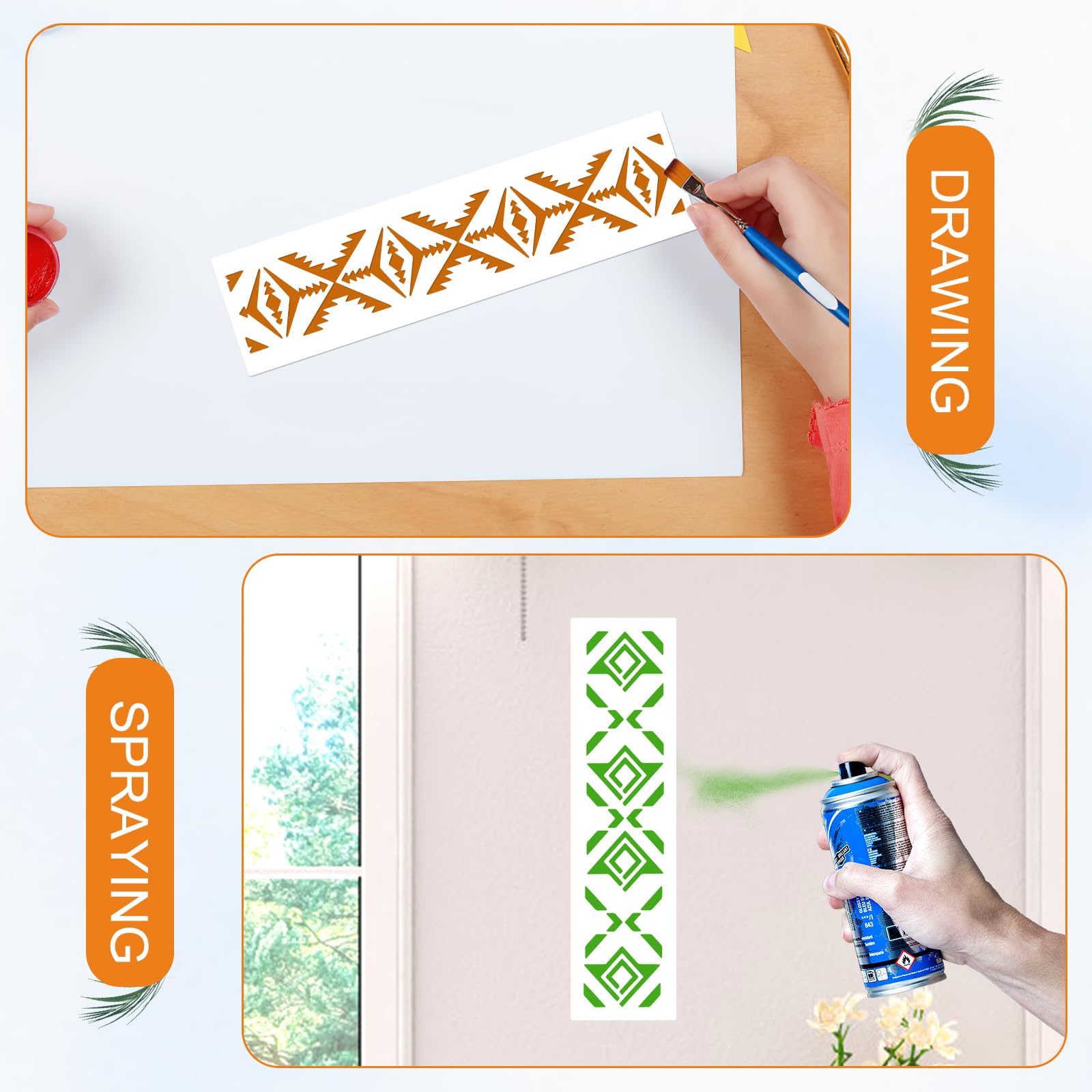 JSRQT 12 stuks Azteekse tribale stencils om te schilderen, Boho hoekranden patroonsjabloon voor schilderen op houten muur canvas meubels, herbruikbare JSRQT 12 stuks Azteekse tribale stencils om te schilderen, Boho hoekranden patroonsjabloon voor schilderen op houten muur canvas meubels, herbruikbare
