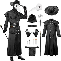 Fantasia de Doutor da Peste para Dia das Bruxas, branco, 8 peças de roupa de médico da peste com máscara para fantasia masculina de Halloween
