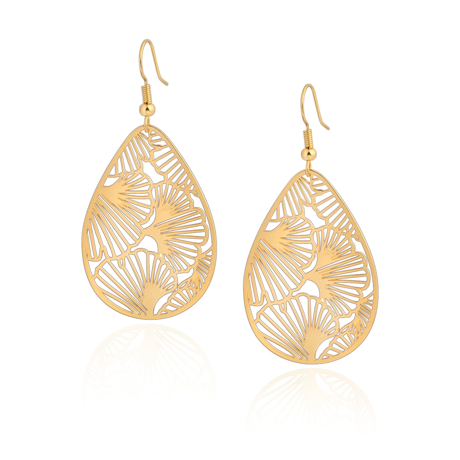 14K Gold vergoldet Blattgold Ohrringe für Frauen, Silber Ohrringe Hängend Damen mit Anhänger Tropfenform, Wassertropfen Schmuck für Geschenk