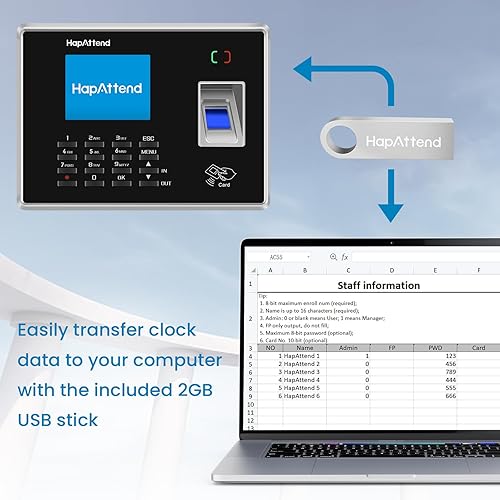 Miniatura 4 de Reloj de hora relojes de hora de huellas dactilares para empleados, pequeñas empresas, cálculo automático de horas, reloj biométrico independiente