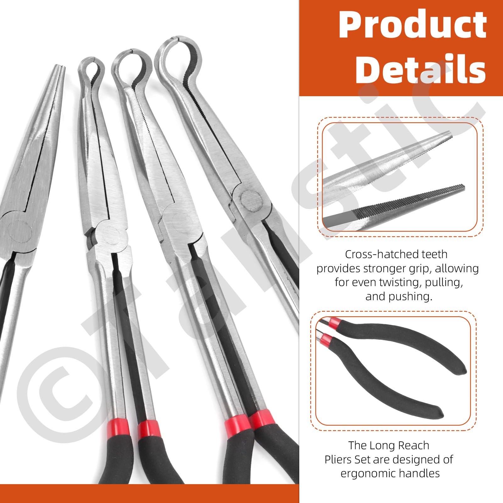 Tanstic 4Pcs Hose Grip Pliers & Long Needle Nose Pliers Set, 5/16”, 1/2” - Image 3