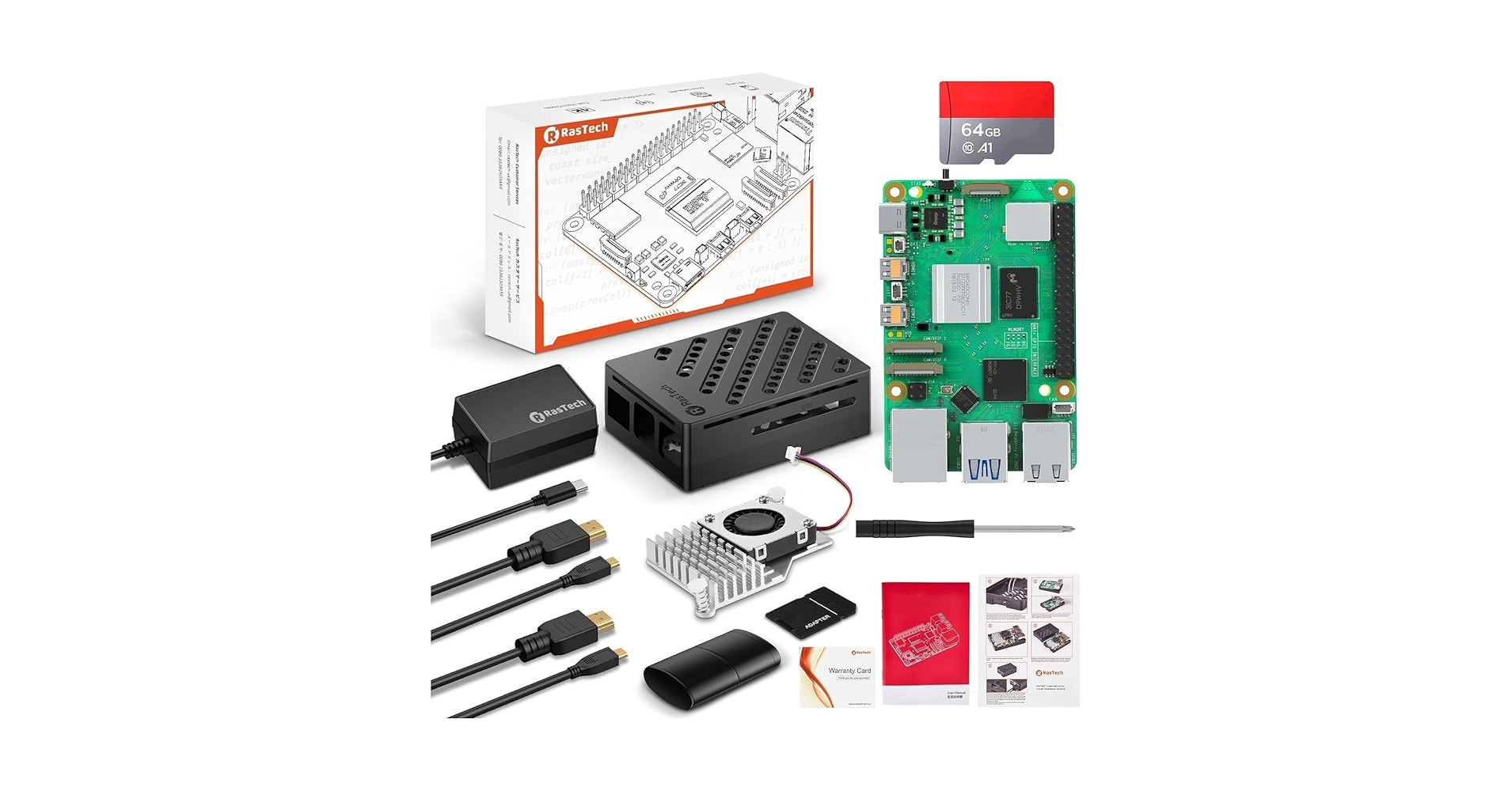 Raspberry Pi 5 ベアボーンキット Amazon.com: RasTech Raspberry Pi 5 8GB Kit 64GB Edition with