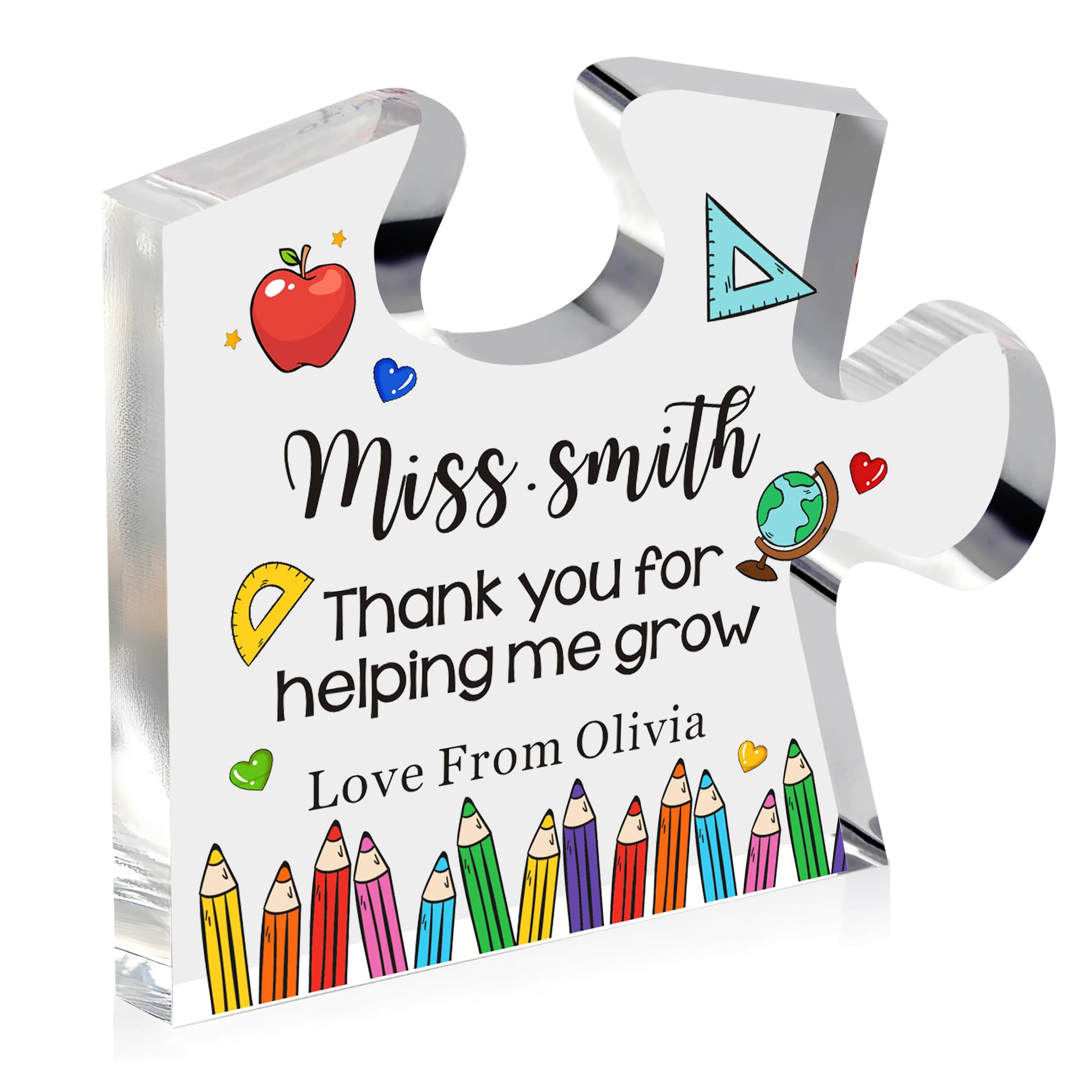Thank You Teacher Gifts Personalised Thank You Gifts for Women Men Puzzle Shaped Acrylic Plaque Teachers Gifts Thank You Gift for Teacher Tutor Teaching Assistant End of Term Gifts (Design 5)