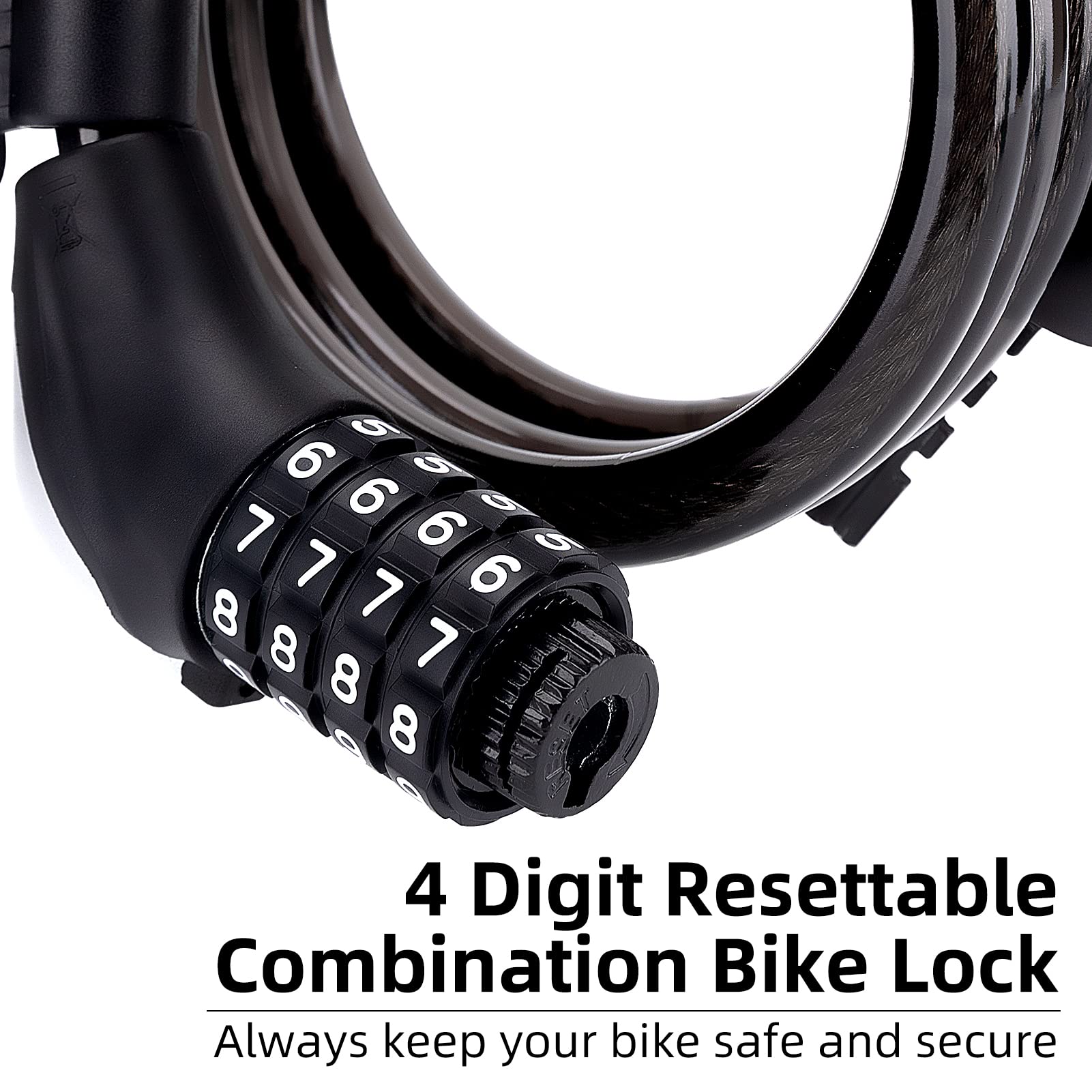 ROCKBROS Lucchetto Bici, Lucchetto Combinazione con Codice a 4 Cifre, Lucchetto a Cavo Antifurto, Lucchetto da 180 cm/11 mm, Adatto per MTB, Monopattino, E-bike, Scooter