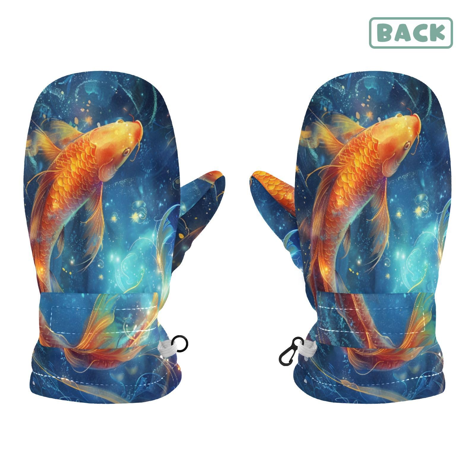Kid's Winter Gloves Children Warm Gloves Koi Carp for Boys Girl Age 4-6 Years